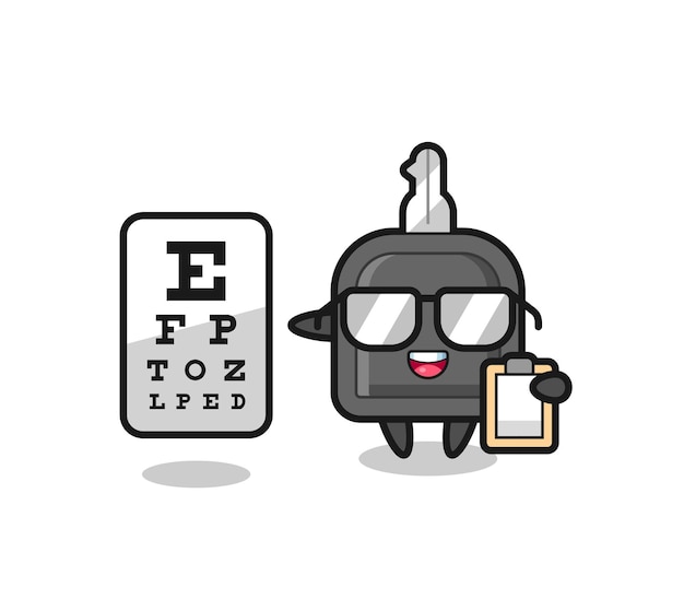 Ilustração do mascote da chave do carro como oftalmologia