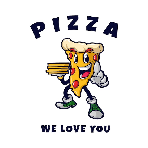 Ilustração do mascote de pizza nós amamos você