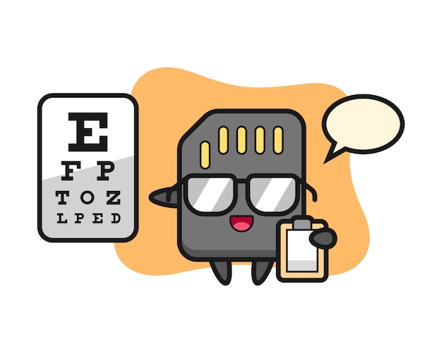Ilustração do mascote do cartão sd como uma oftalmologia, design de estilo bonito para camiseta