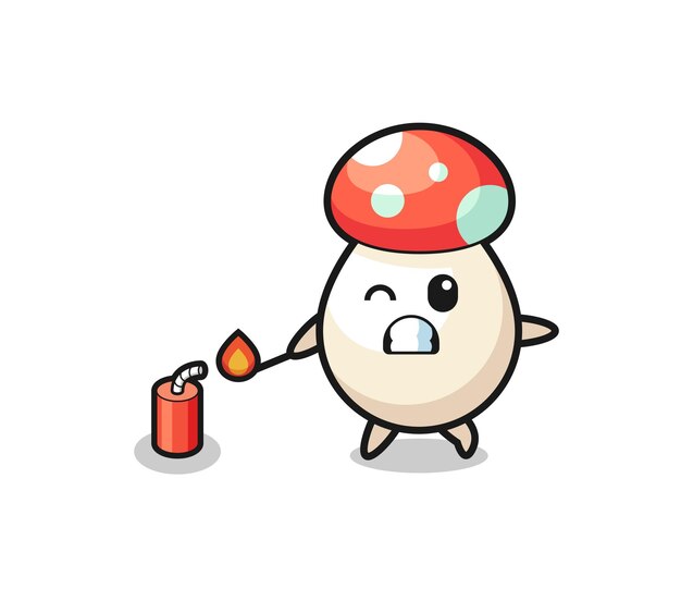 Ilustração do mascote do cogumelo jogando foguete, design fofo