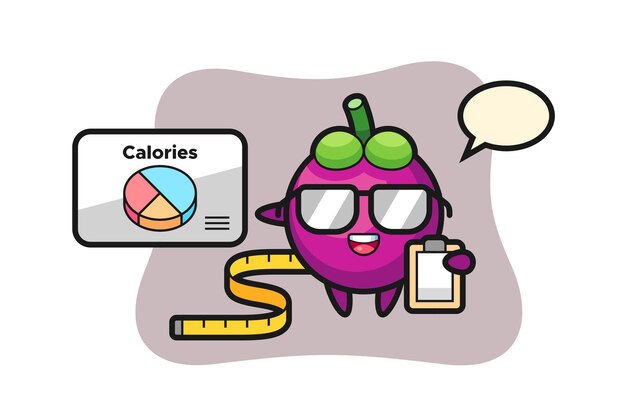 Ilustração do mascote do mangostão como nutricionista