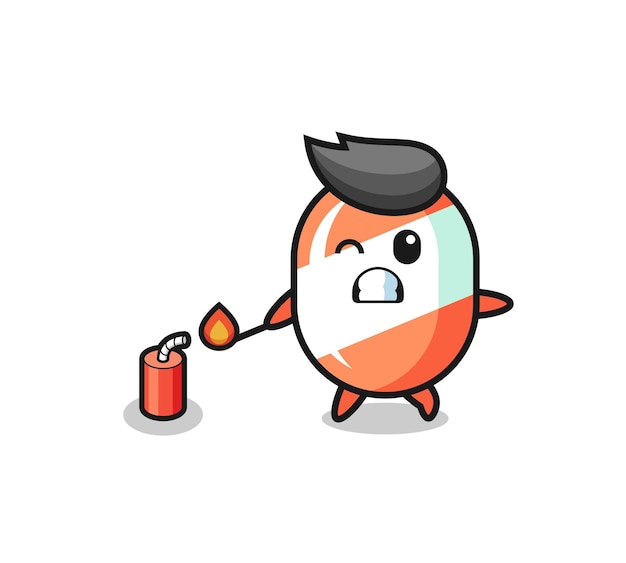 Ilustração do mascote doce jogando fogos de artifício, design fofo