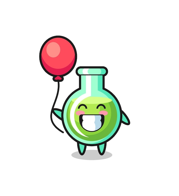 Ilustração do mascote dos béqueres de laboratório jogando balão