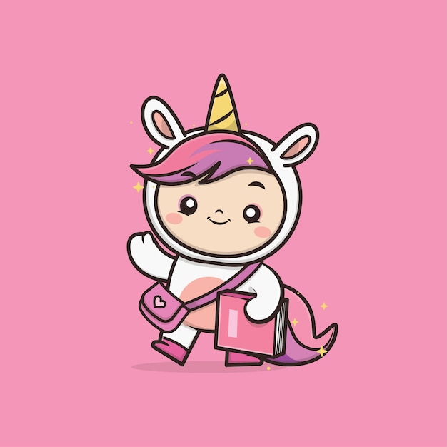 Ilustração do mascote Kawaii Cute Unicorn