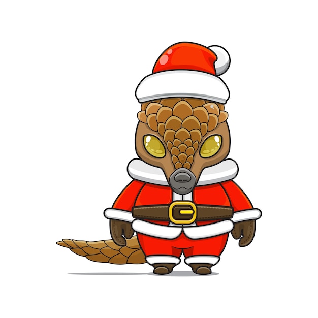 Ilustração do mascote pangolim fofo usando fantasia de papai noel para o natal