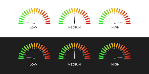 Vetor ilustração do medidor de velocidade, indicador de medidor de velocidade baixa, média e alta