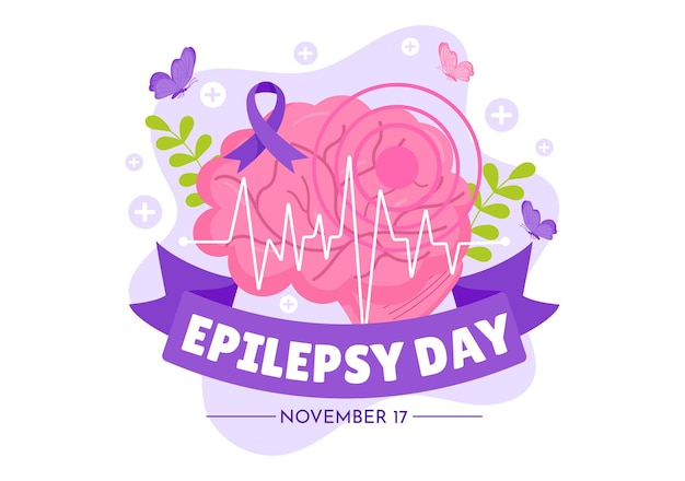 Ilustração do mês de conscientização sobre a epilepsia observada todos os anos em novembro com o cérebro e a saúde mental