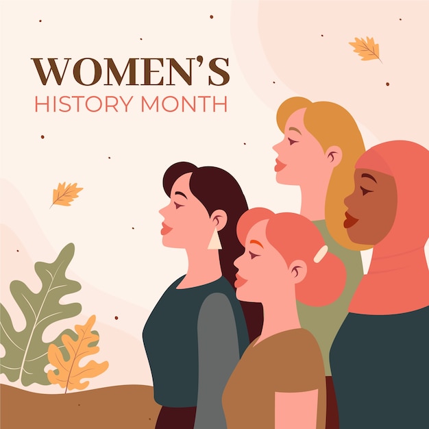 Ilustração do mês de história das mulheres planas