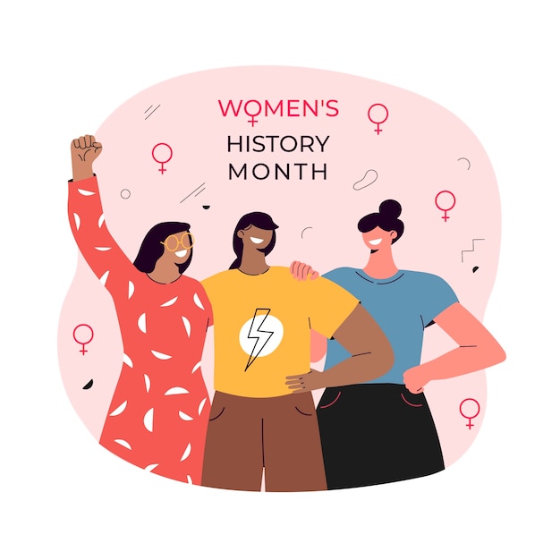 Ilustração do mês de história das mulheres planas