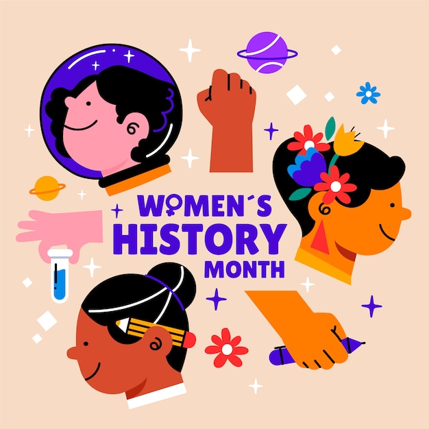 Ilustração do mês de história das mulheres planas