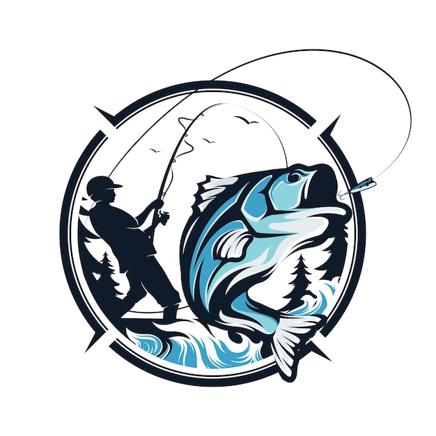 Vetor ilustração do modelo de design do logotipo do torneio de pesca de bacalhau