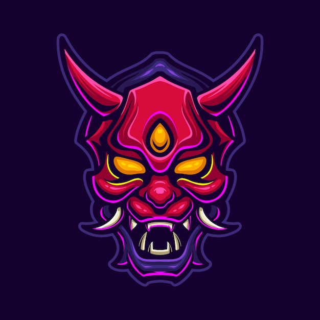 Ilustração do modelo do logotipo dos desenhos animados da cabeça do demônio. Esport logo gaming