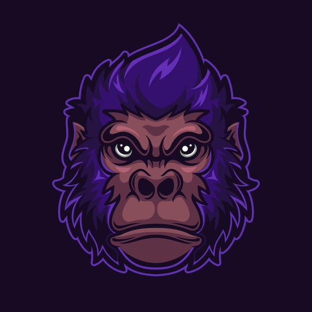 Ilustração do modelo do logotipo dos desenhos animados de cabeça de animal gorila. esport logo gaming