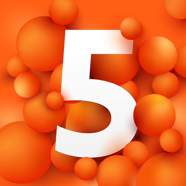 Vetor ilustração do número cinco na bola laranja.
