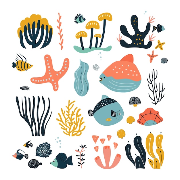Ilustração do oceano com peixes e corais coloridos
