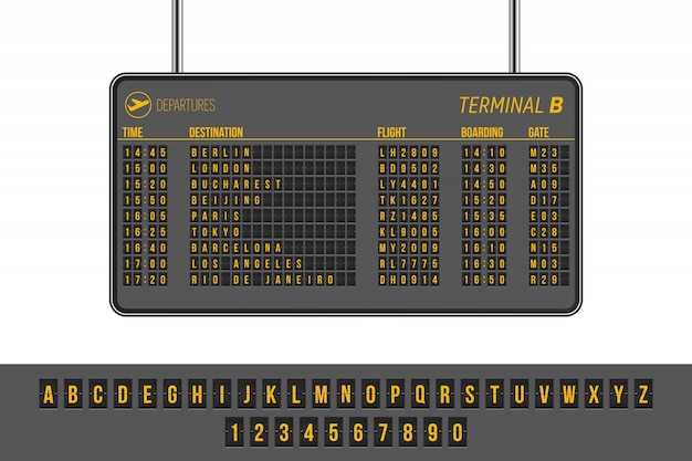 Vetor ilustração do painel de informações do aeroporto de partidas