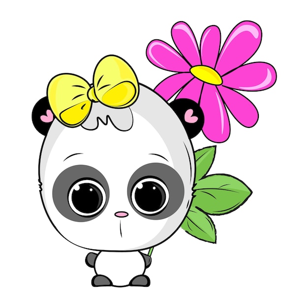 Ilustração do panda bonito dos desenhos animados com flor