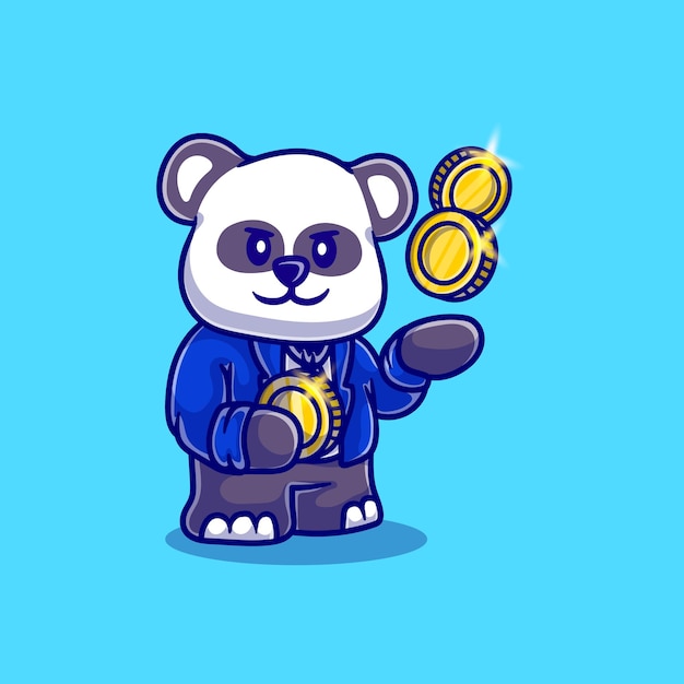Ilustração do panda empresário bonitinho carregando moedas de ouro