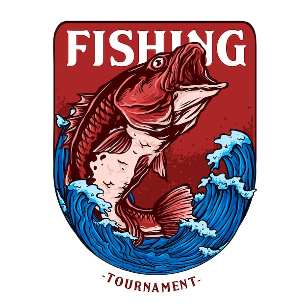 Ilustração do peixe robalo ou pargo vermelho para logotipo do emblema do torneio de pesca