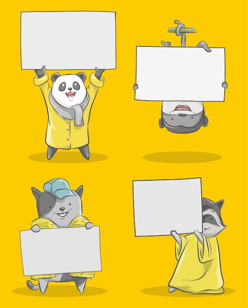 Vetor ilustração do pequeno panda fofo, do macaquinho e do gatinho