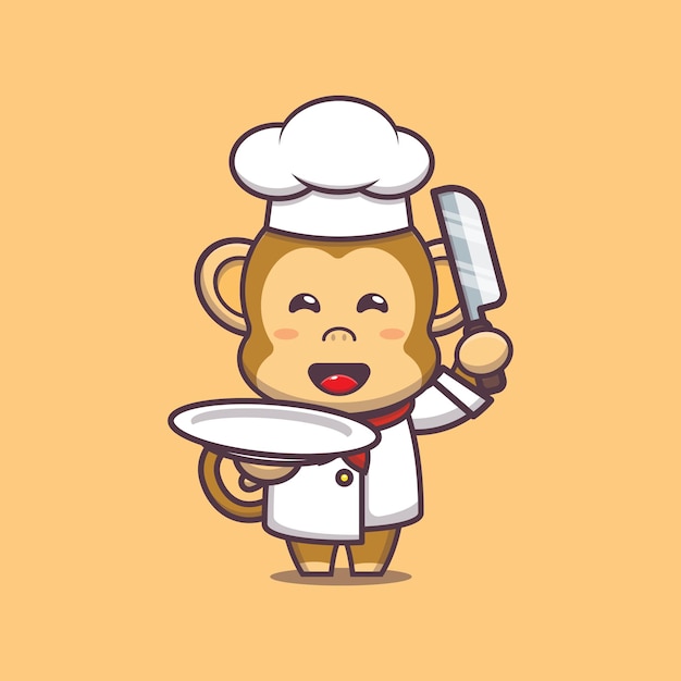 Ilustração do personagem chef macaco fofo