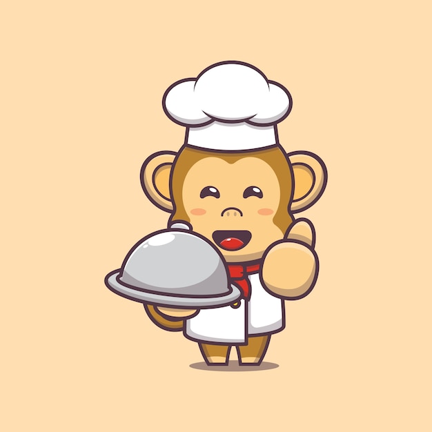 Ilustração do personagem chef macaco fofo