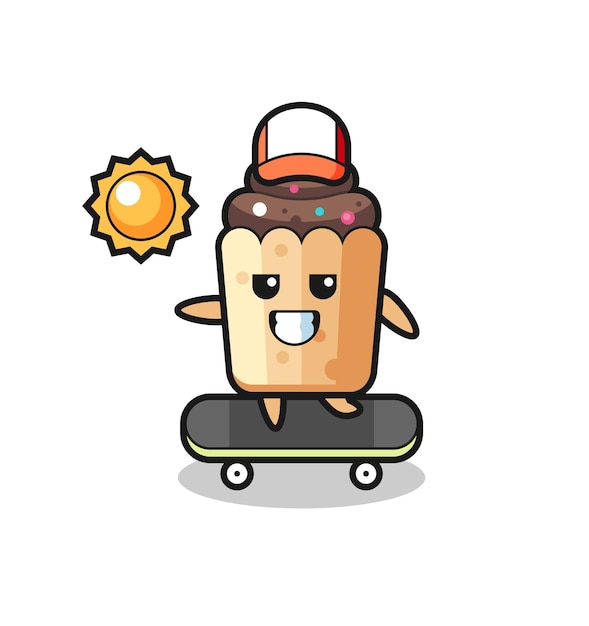 Ilustração do personagem cupcake andar de skate, design fofo