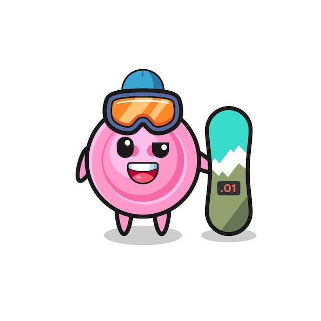 Ilustração do personagem de botão de roupa com estilo de snowboard