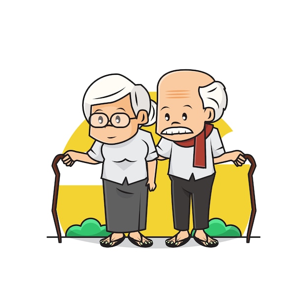 Ilustração do personagem de casal de idosos bonito ... feliz dia das avós.