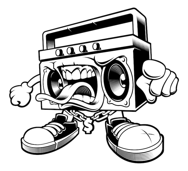 Vetor ilustração do personagem de graffiti boombox. isolado no fundo branco.