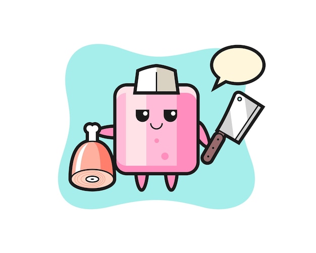 Ilustração do personagem de marshmallow como açougueiro