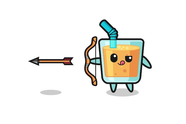 Ilustração do personagem de suco de laranja fazendo design bonito de tiro com arco