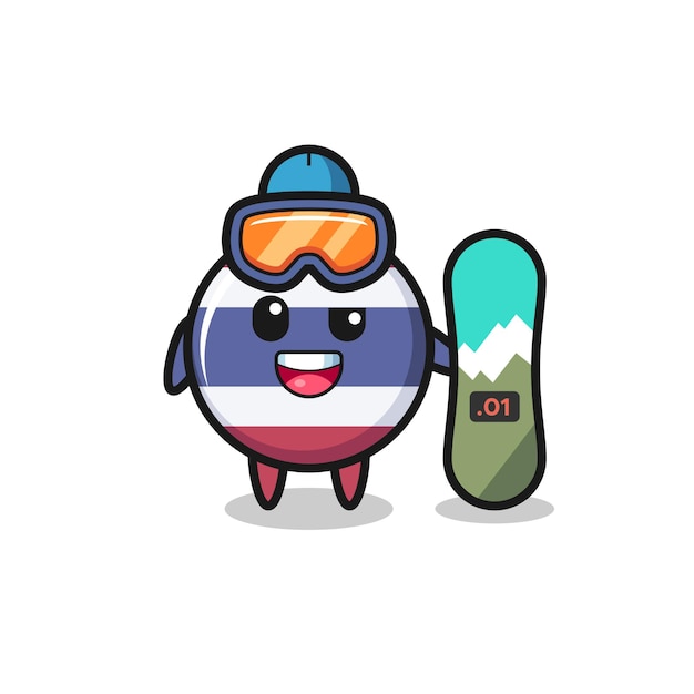 Ilustração do personagem do emblema da bandeira da tailândia com estilo de snowboard