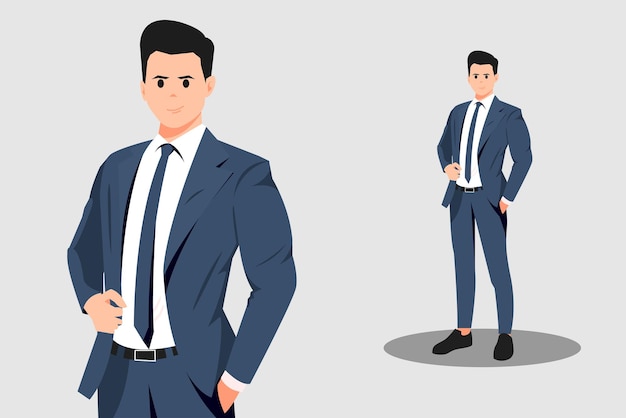Vetor ilustração do personagem empresário jovem empresário em terno elegante homem bonito em terno de negócios sorrindo