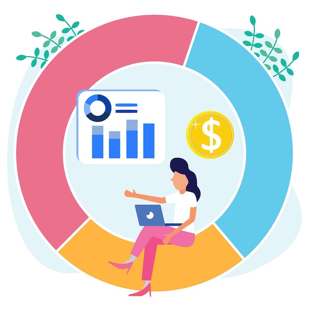 Ilustração do personagem gráfico de desenho vetorial do diagrama de negócios