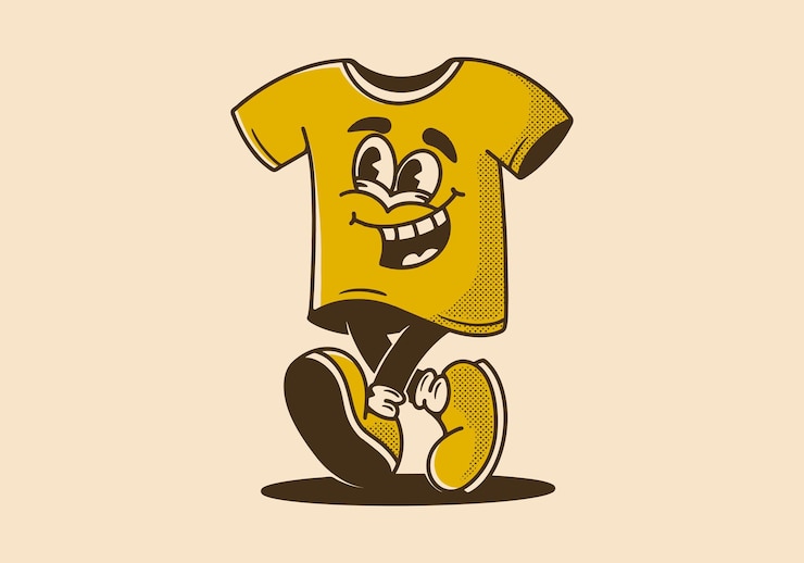 Vetor ilustração do personagem mascote do design de uma camiseta ambulante em estilo vintage