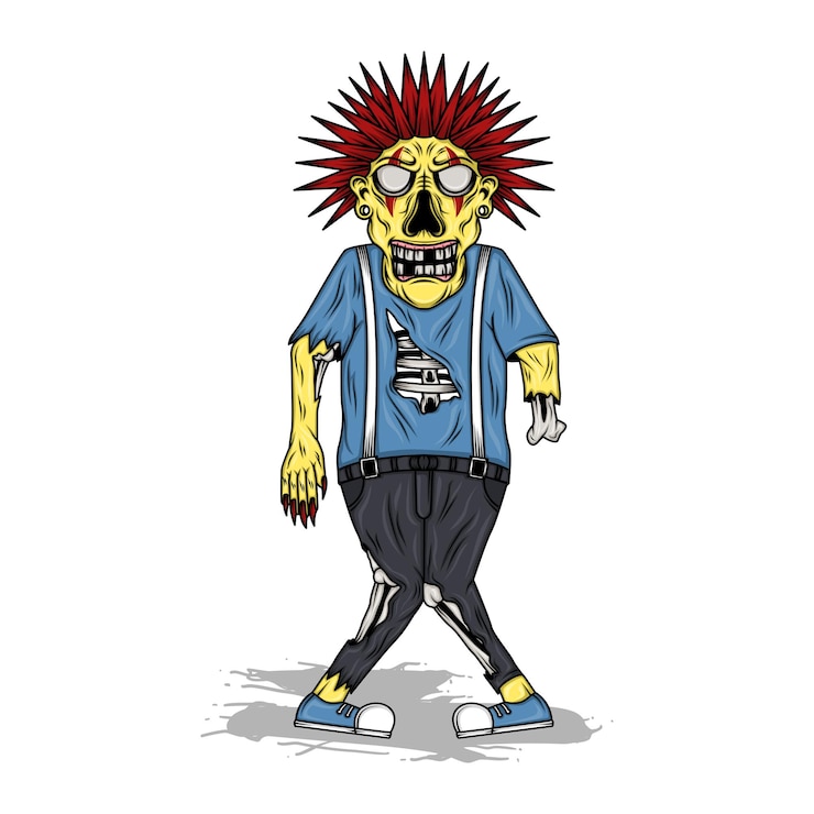 Vetor ilustração do personagem zumbi punk
