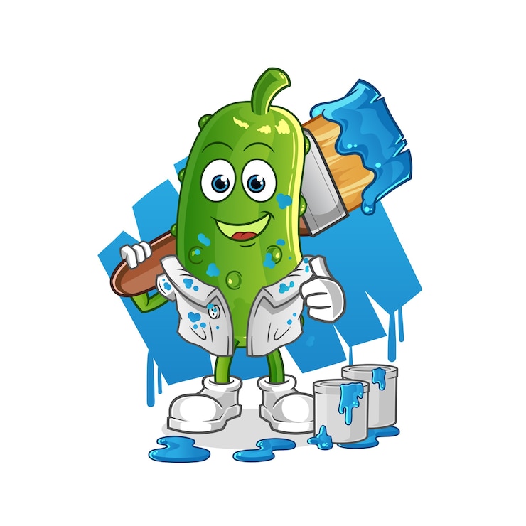 Vetor ilustração do pintor de pepino. personagem