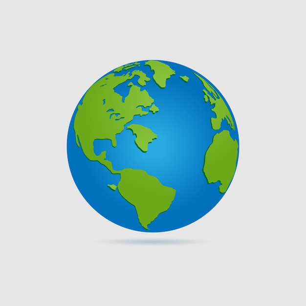 Ilustração do planeta Terra Esfera azul com continentes verdes
