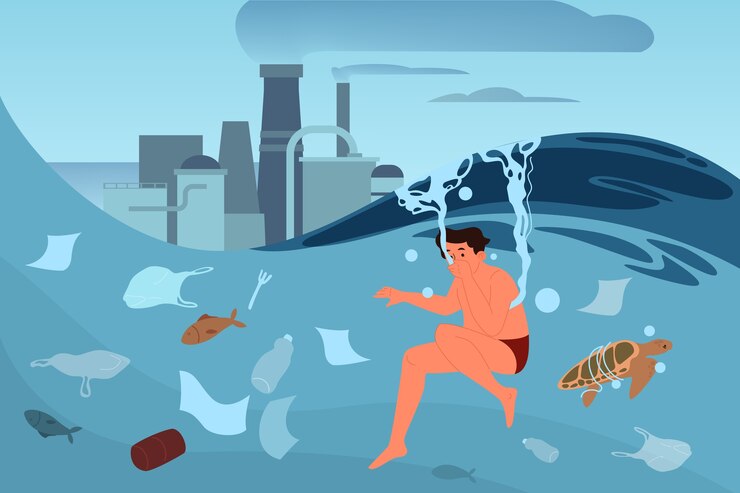 Vetor ilustração do problema de ecologia global. poluição ambiental, desastre ecológico, terra em perigo. poluição industrial do ar e da água.