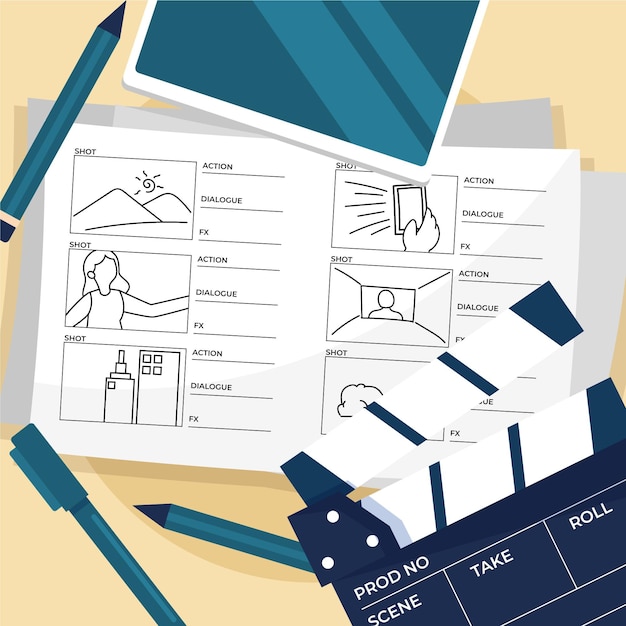 Vetor ilustração do processo de storyboard