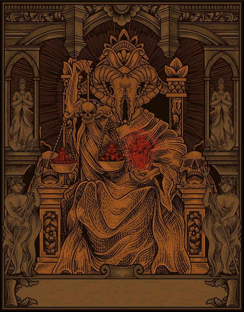 Ilustração do rei satanás em estilo de ornamento de gravura gótica
