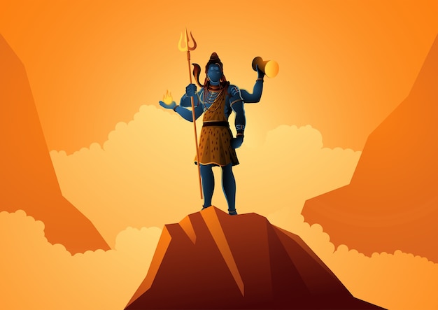 Vetor ilustração do senhor shiva em pé na montanha, o deus indiano dos hindus