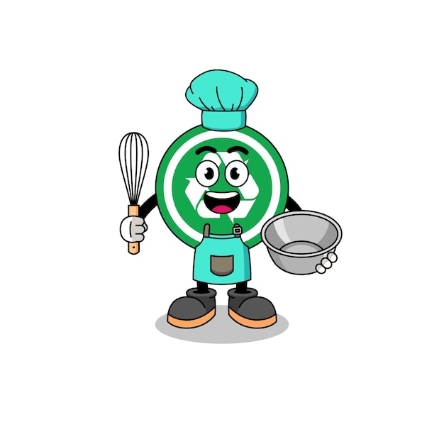 Ilustração do sinal de reciclagem como um design de personagens de chef de padaria