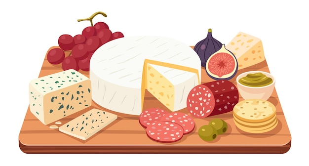 Ilustração do tabuleiro de queijo e charcuteria
