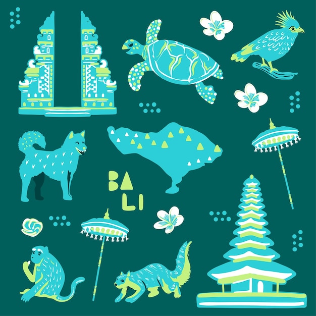 Vetor ilustração do templo animal e balinês dos elementos da ilha de bali indonésia