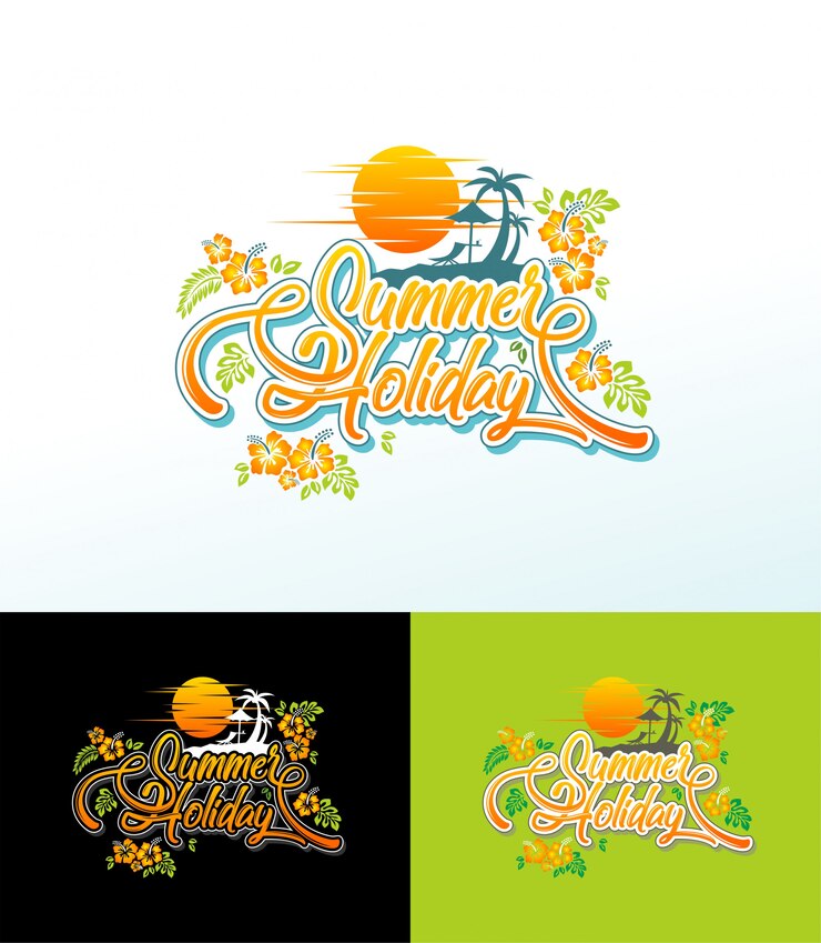 Vetor ilustração do tempo de verão com praia, palma e luz do sol.