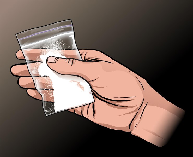 Vetor ilustração do tipo de pó de drogas mantidas na mão
