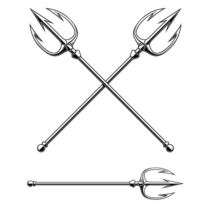 Vetor ilustração do tridente poseidon isolado no fundo branco elemento de design para sinal de banner de cartão de cartaz ilustração vetorial