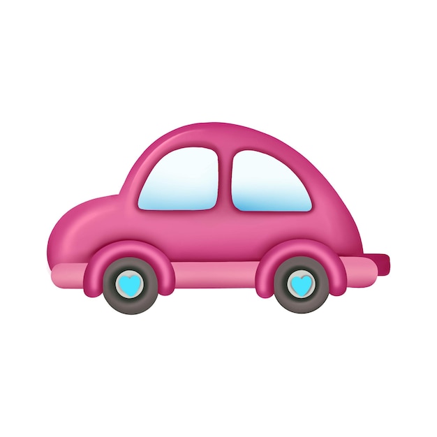 Vetor ilustração do veículo rosa brilhante dos desenhos animados com pequenos corações sobre rodas
